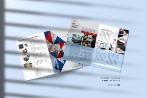 Dépliant recto verso deux volets pour Scantech Group. Design ink Conception.